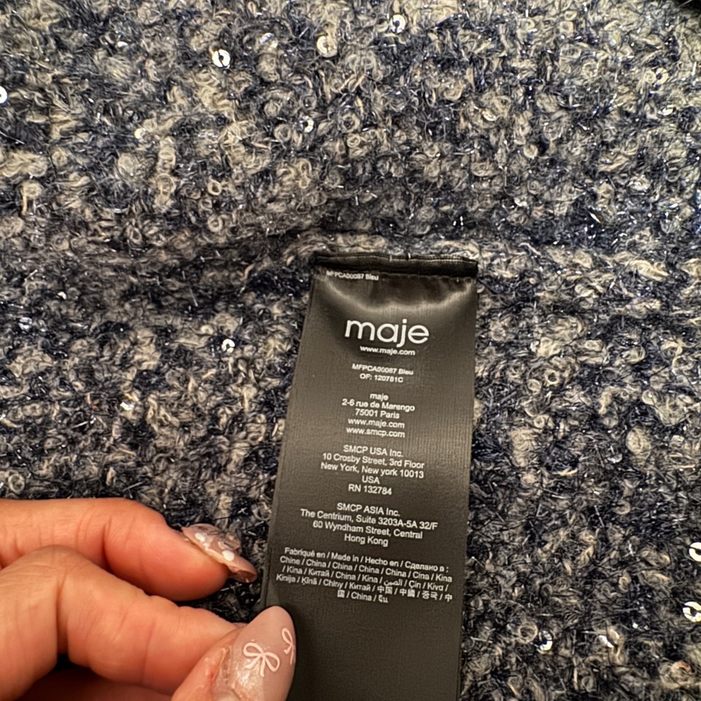 Maje Navy Gray Bouclé Cardigan - Picture 4 of 6